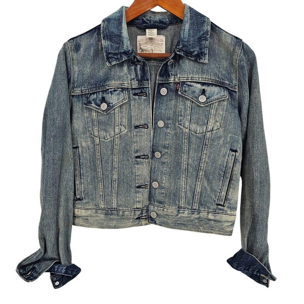 Levi’s White Label Blue Acid Wash Classic Denim Jean Trucker Jacket Womens S VTG